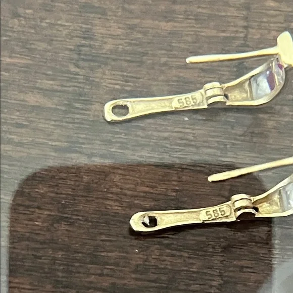 14k Yellow Gold Kids Small Earrings with Pink Gem Accents - Picture 5 of 14